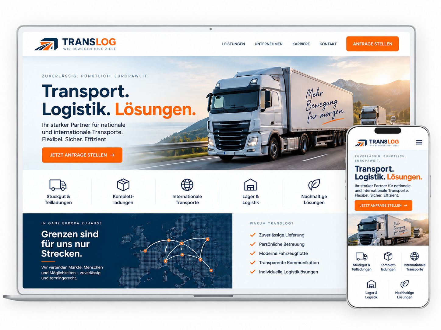 Beispiel-Homepage für eine Spedition